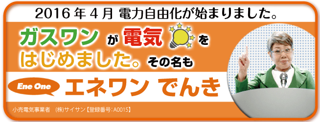 2016年4月電力自由化が始まりました。ガスワンが電気をはじめました。その名も「エネワン でんき」
